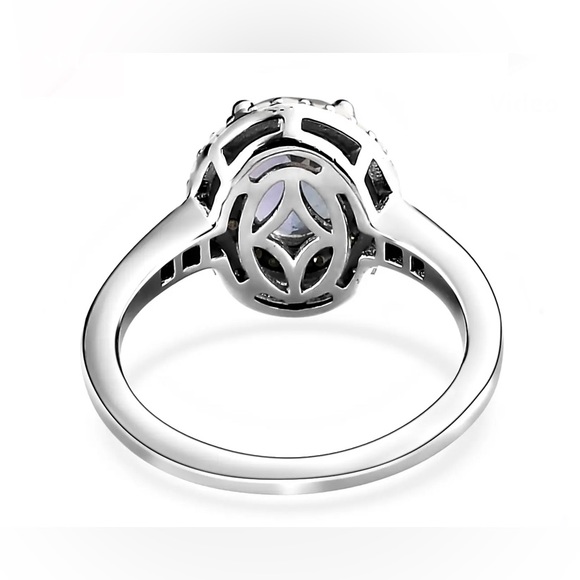 Peacock Tanzanite with Diamond Double Halo Platinum over Sterling Silver Size 8 - Picture 6 of 16